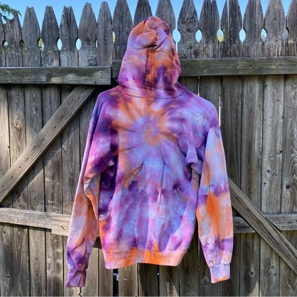 NEW Purple Orange Pink Swirl Tie Dye Unisex Hoodie Small - Picture 3 of 6